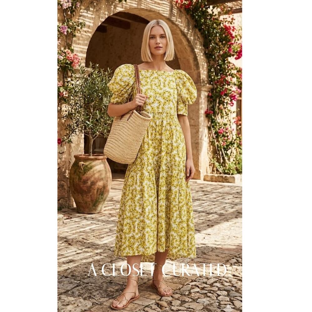 Rhode Aurora Cotton Floral Midi Dress XS